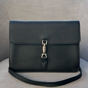 $1200 Gucci Grand Prix Soft Calfskin Small Jackie Shoulder Bag Navy Blue